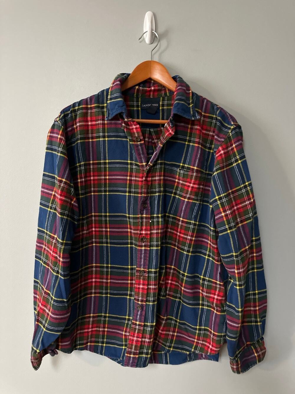 Lands’ End Plaid Flannel Shirt Women XL 17-17.5 Traditional Fit Cotton Button Up